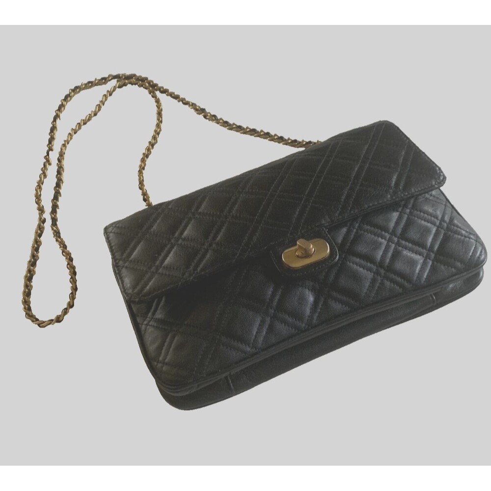 Vintage Pantera Quilted Black Leather Crossbody Handbag